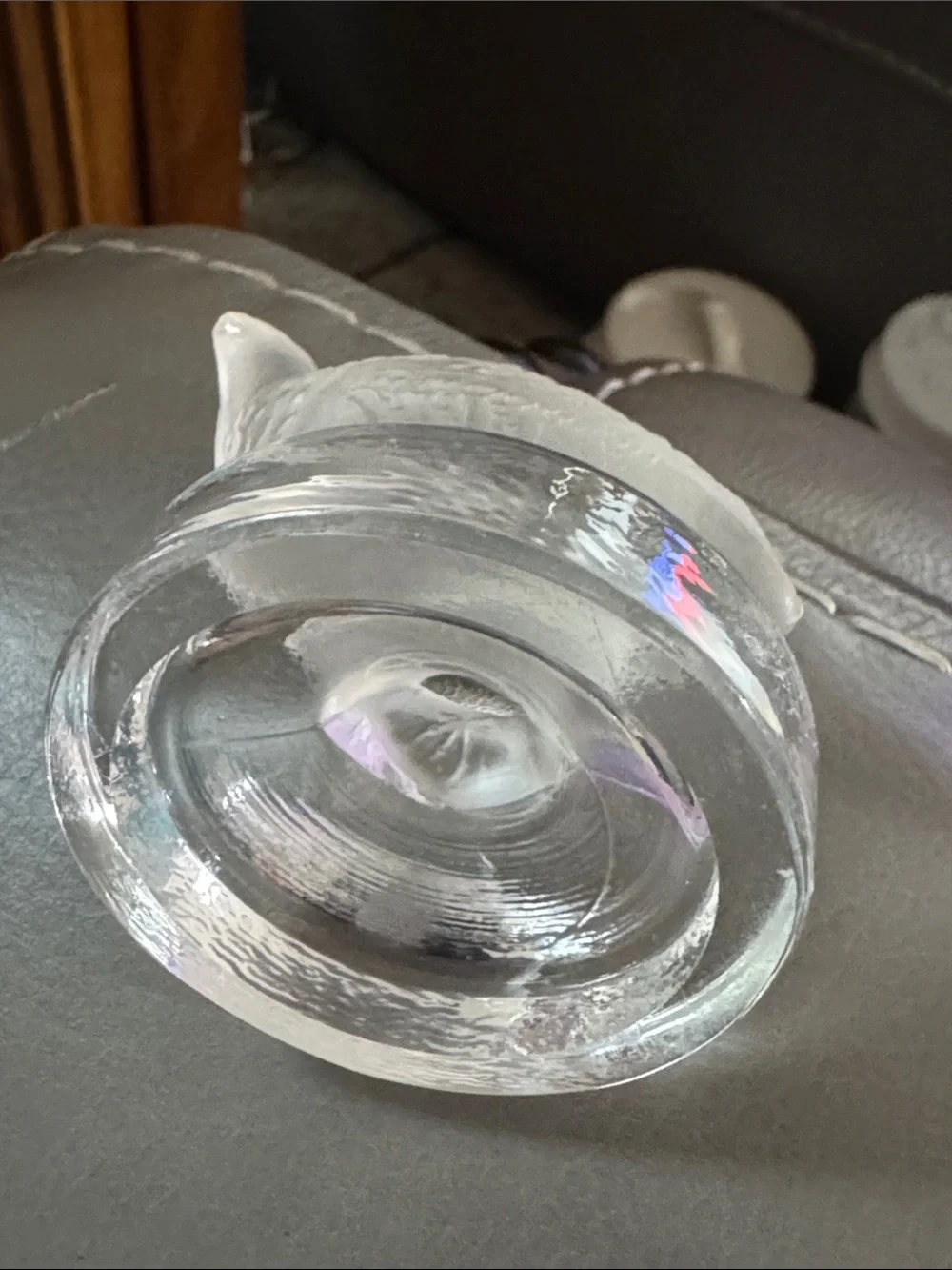 France style Crystal Quail Frosted and Clear Base Paperweight 2.5”tall
